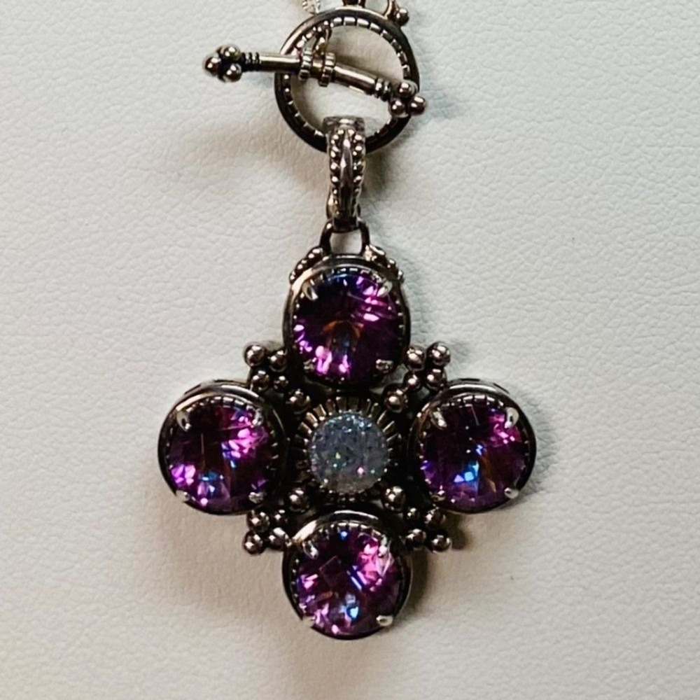 Orvieto Drusy & Pink Quartz Sterling Silver Necklace w/ Toggle Closure, 1 1/4 in